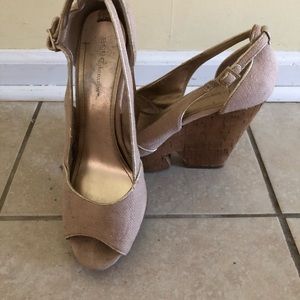 BCBG tan wedges